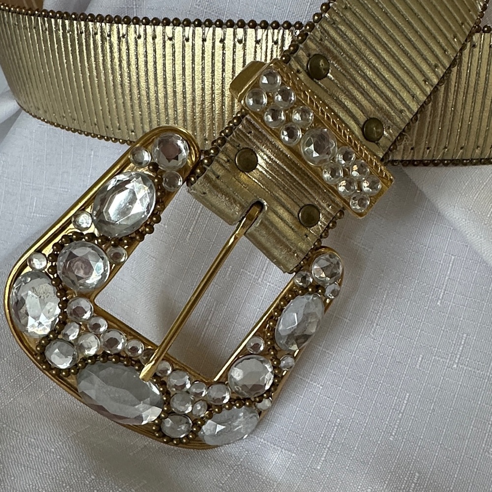 Elite Fresno California Gold Embellished Belt with Crystal Accents